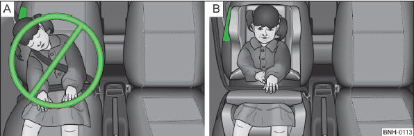 Abb. 88 Ein falsch gesichertes Kind in falscher Sitzposition - gefährdet