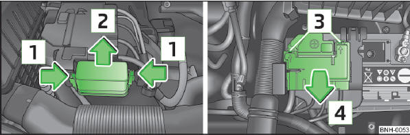 Abb. 124 Fahrzeugbatterie: Abdeckung des Sicherungskastens (Variante 1)