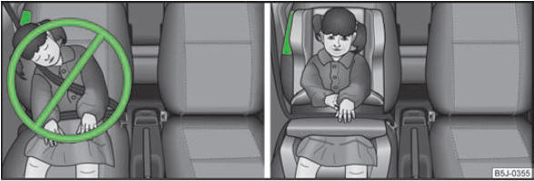 Abb. 108 Ein falsch gesichertes Kind in falscher Sitzposition - gefährdet