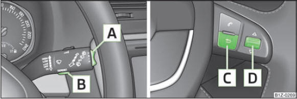 Abb. 7 Informationsdisplay: Bedienungselemente am Scheibenwischerhebel / Bedienungselemente