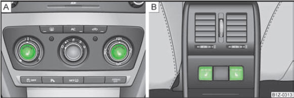 Abb. 43 Regler für Beheizung der Vordersitze / Rücksitze