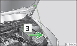 Abb. 135 Sicherung der Motorraumklappe mit der Klappenstütze