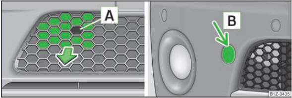 Abb. 159 Vorderer Stoßfänger Octavia RS: Schutzgitter / Octavia Scout: Abdeckkappe