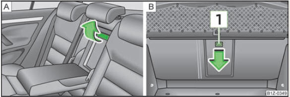 Abb. 81 Rücksitze: Deckelgriff / Gepäckraum: Entriegelungstaste
