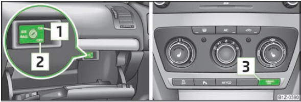 Abb. 123 Ablagefach: Schalter für Beifahrer-Frontairbag / Kontrollleuchte für